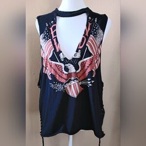 3/10 Forever 21+ Cut Out Lace-Up Sexy Tank Top 2X Swim Cover Black Eagle